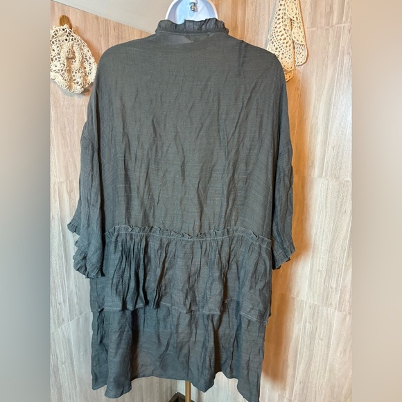 Easel Greenish Gray Ruffled Long Cardigan Lightweight - Picture 2 of 5